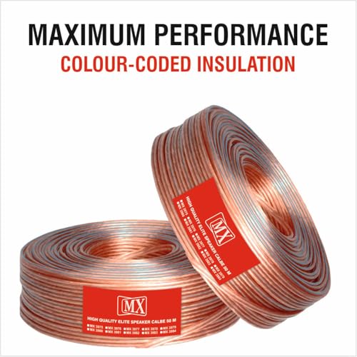 Image of MX High Performance Speaker Cable 50 Meter Coil 14 AWG Transparent Wire | Heavy Duty Audio Cable OD 2.2 x 4.4 mm | Speaker Wire for Home Theater, Hi-Fi & PA Systems
