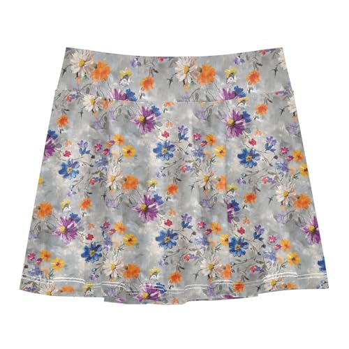Flower in Vintage Flowy Girls Athletic Skirt with Shorts Girl Pleated Skirt Scort Skirt Little GirlWith Pockets