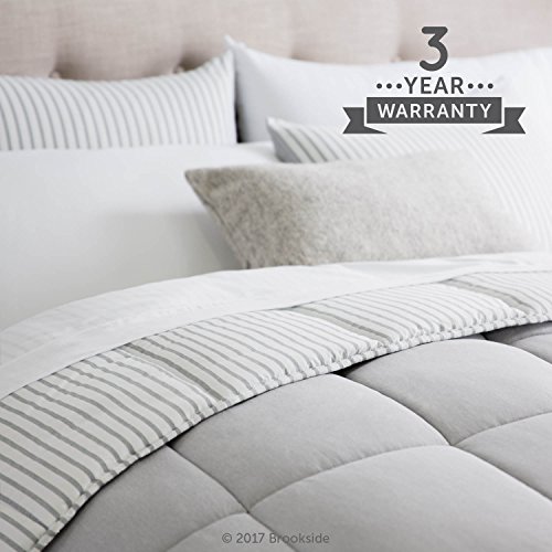 BROOKSIDE Striped Chambray Comforter Set - Includes 2 Pillow Shams - Reversible - Down Alternative - Hypoallergenic - All Season - Box Stitched Design - Oversized Queen - Coastal Gray - Image 7