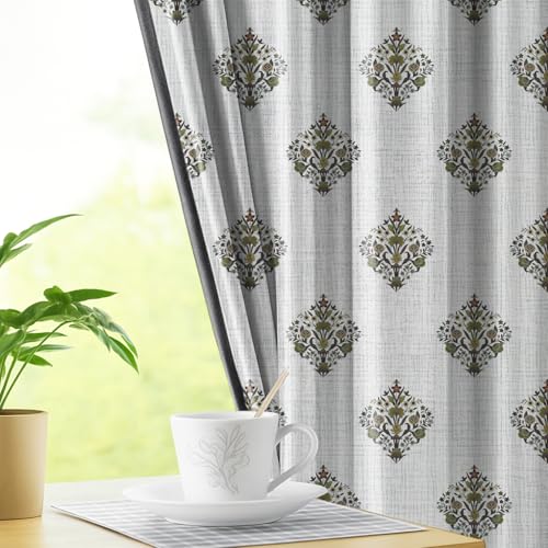 Image of LINENWALAS Printed Blackout Curtains for 5 Feet Window | Set of 2 | Printed Drapes | Thermal Insulated, Room Darkening Panels with Grommet Hanging for Living Room (Olive Green Persian)
