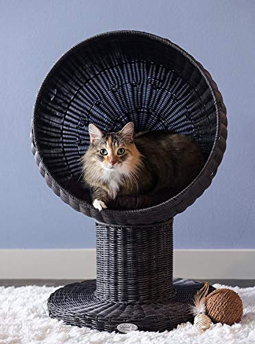 The Refined Feline Curved Shape Kitty Ball Cat Bed with Soft Washable Cushion, Scratch Proof Poly Rattan Bed for Cats and Kittens