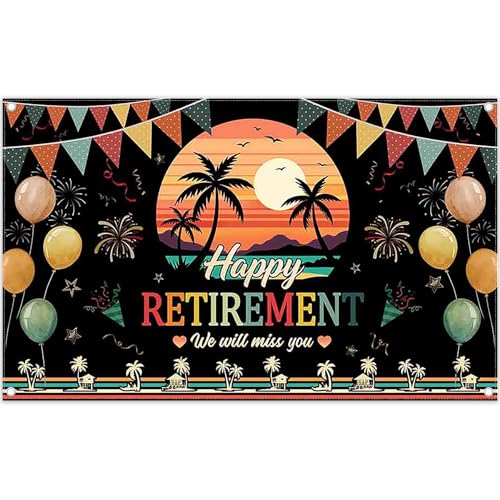 ZTHMOE Fabric 72x43inch Happy Retirement Backdrop...
