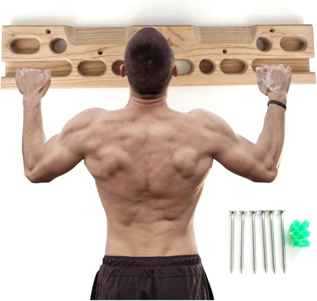 Hangboard Per Arrampicata - Tavola Da Allenamento Per Forza Delle Dita, Con Multiple Prese, Montabile A Porta O Parete, Legno Naturale - Foto 6