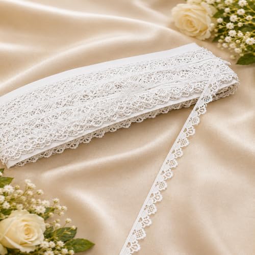 Image of White Floral Embroidered Lace Border for Sewing Craft Decoration Dress Saree Blouse Dupatta Kurti Curtain and DIY Art Work (RM-LACE48-1)