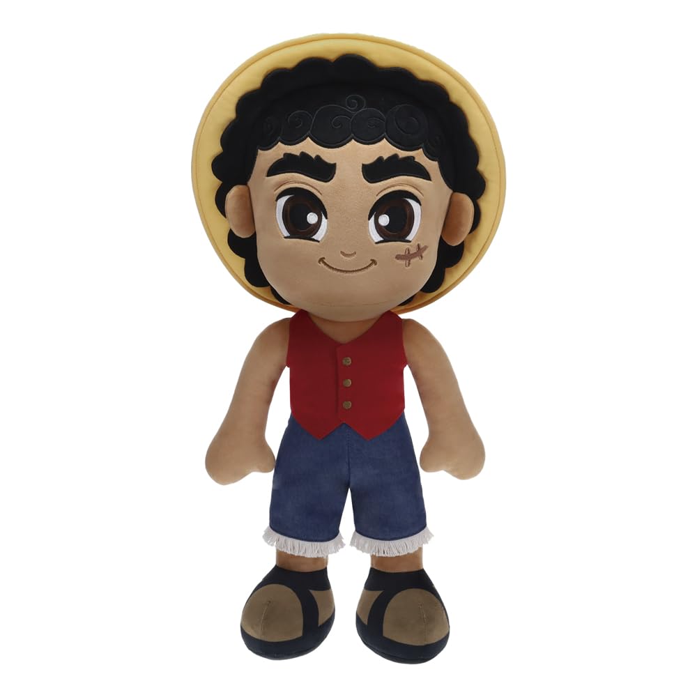 One Piece - Peluche gigante Luffy | Personaggio Monkey D. Luffy di grandi dimensioni | Figura da collezione per i fan dell'anime | Cuscino decorativo in morbido peluche | Dettagli ricamati di