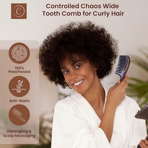 Peine para cabello rizado Controlled Chaos de madera durazno miniatura 2