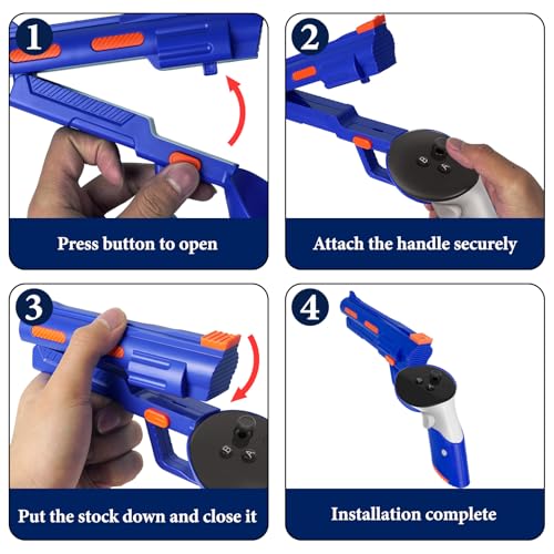 Geekria VR Gun Stock compatible con Meta Quest 3, accesorios de mango de juego de disparos, juegos FPS mejorados, sensación de sujeción de realidad (azul, 1 par) - imagen 4