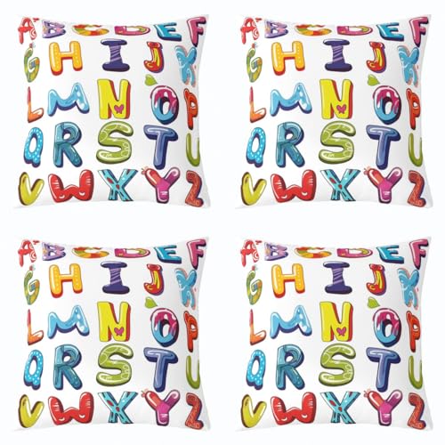English Letter Pillow Cover, 18"x18", Pack of 4