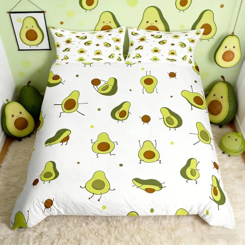 Lindo Juego de Ropa de Cama de Aguacate para niñas y niños, Juego de Funda de edredón para Yoga, Hermosa Ropa de Cama de Frutas y Lino, tamaño Individual, 2 Piezas de Ropa de Cama