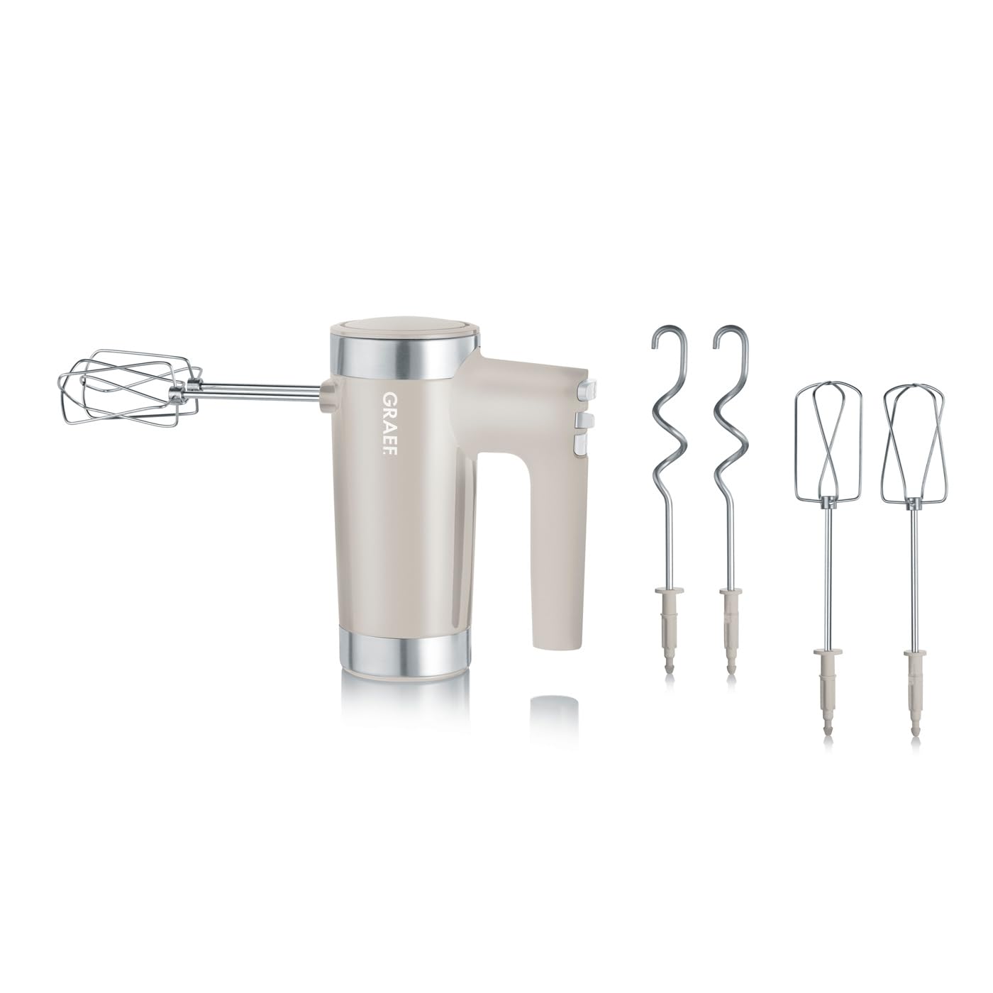 GRAEF Handmixer HM508 Taupe, 7 Geschwindigkeitsstufen Turbo-Taste, Leise im Betrieb, Auswurftaste – Handrührgerät, Extrahohe Knethaken auch für tiefe Schüsseln