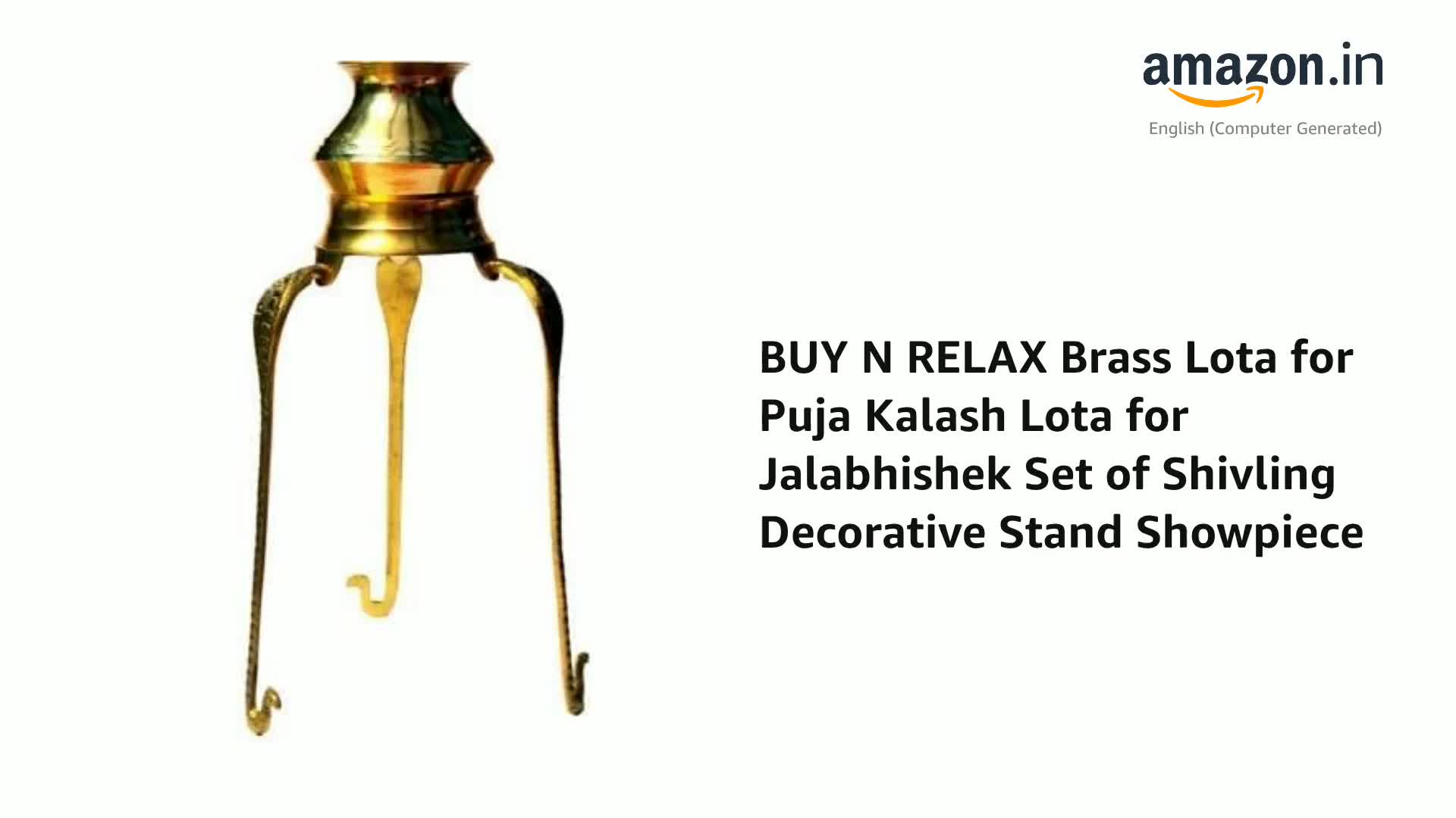 Radhna - Lota Tradizionale In Ottone Per Puja Kalash, Set Con Supporto Per Shivling, Dimensioni 9x9x12,5 Cm, Articolo Religioso Indiano