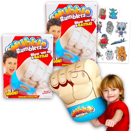 Wubble Rumblers Fists 2 Pair Set - Bundle with 2 Wubble Rumbler Fists Inflatable Boxing Gloves for Kids Plus Temporary Tattoos | Inflatable Boxing Gloves 2 Pack for Kids