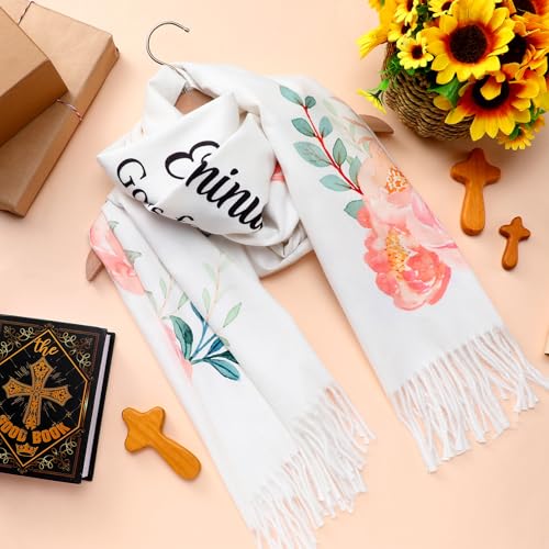 Prayer Shawl for Women Christian Prayer Scarf Floral Tassel Scarf for Teacher Mother Church Birthday Gifts2