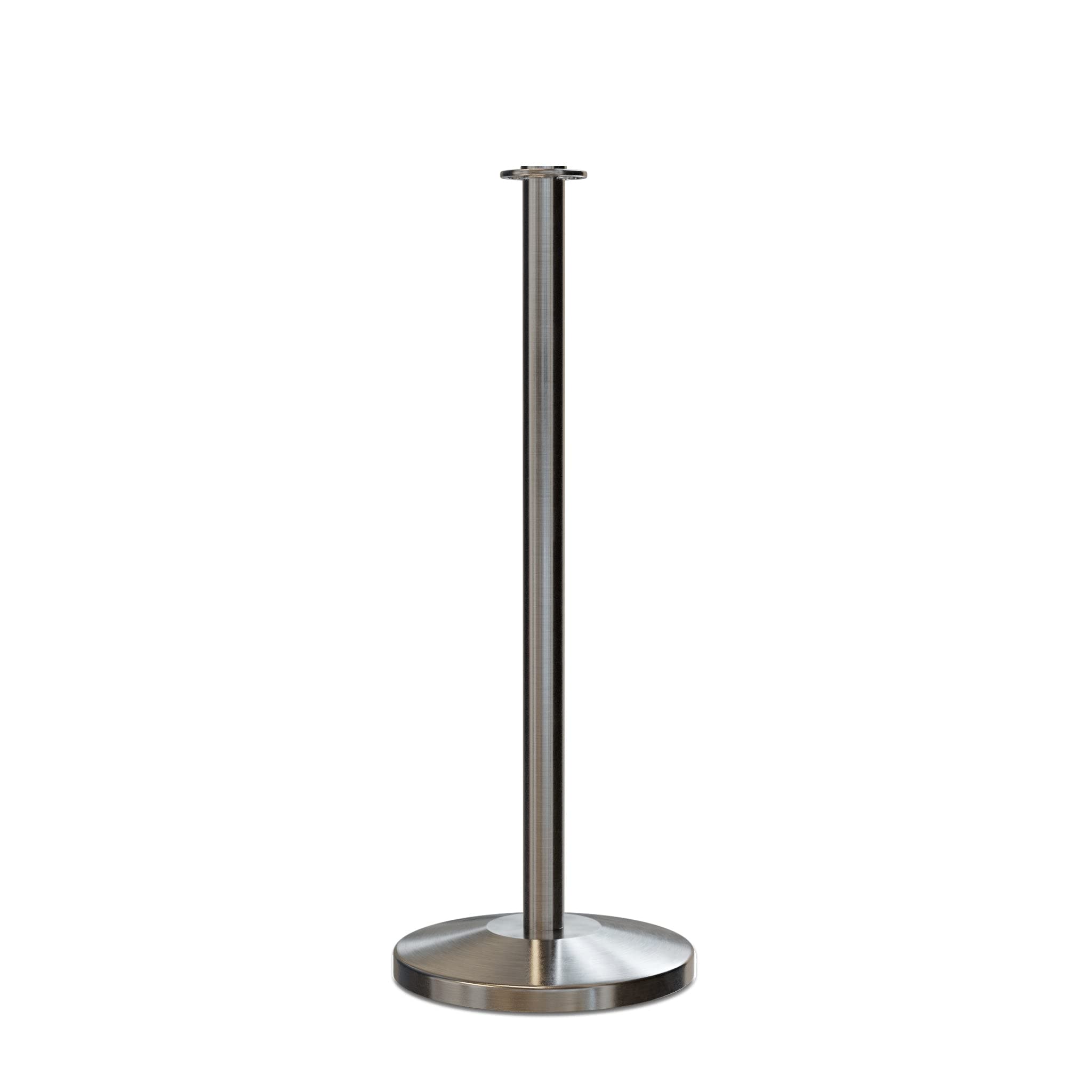 Montour Line Cline Post and Rope Stanchion, Sloped Base, (Satin Stainless Steel Post, Flat Top tapped for Sign Frame)