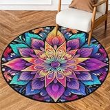YPPAHHHH Colorful Mandala Round Area Rug 5Ft Ethnic Boho Flower Non-Slip Circle Rugs Soft Washable Carpet Floor Mat for Bedroom Living Room Indoor Outdoor Nursery