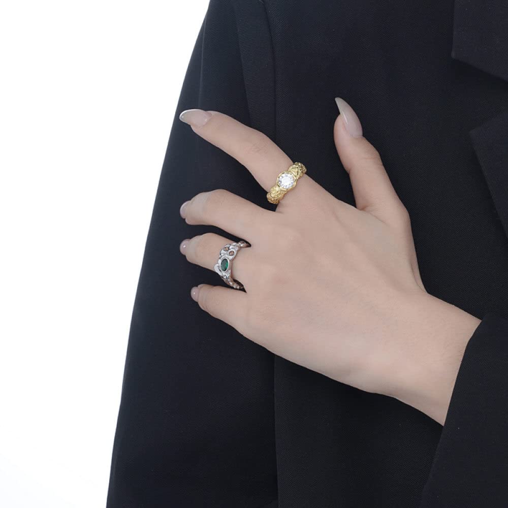 Anello In Argento Sterling 925,Anelli Regolabili Per Le Donne Zirconi Tondi Anelli Di Eternità Irregolari Forgiati A Mano In Argento Sterling 925 Anelli Di Fidanzamento Placcati In Oro Anelli Di Fi
