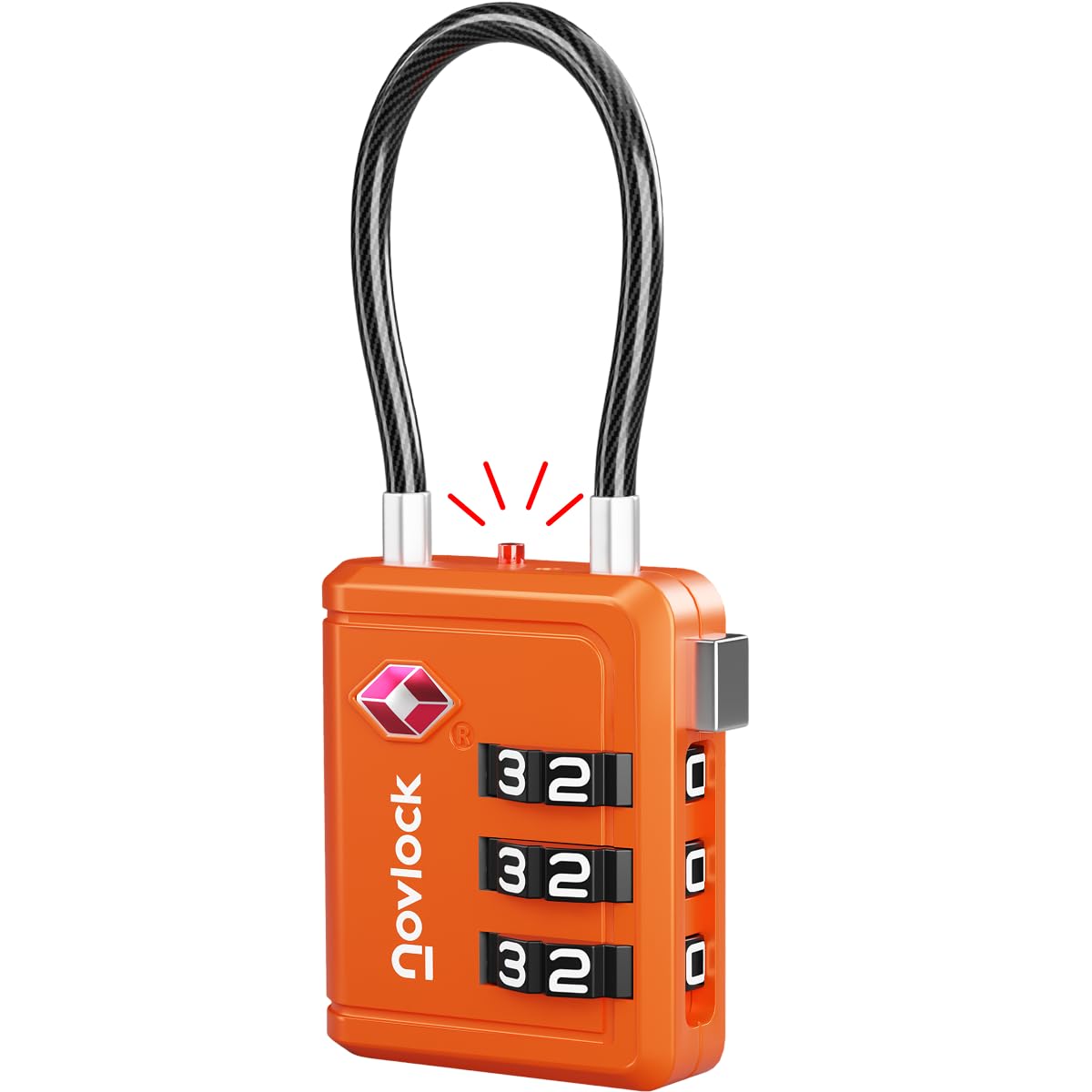 Novlock Orange Tsa Approved Luggage Lock With Inspection Indicator – Travel Padlock With Flexible Cable For Suitcases, Backpacks, Carry-On Bags & More – Suitcase Lock, 1-Pack,