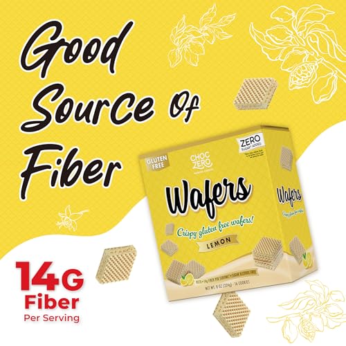 Image of ChocZero Sugar Free Lemon Wafer Cookies, No Sugar Alcohols, Keto, Gluten Free, High Fiber, 16 Count, 8 oz Box