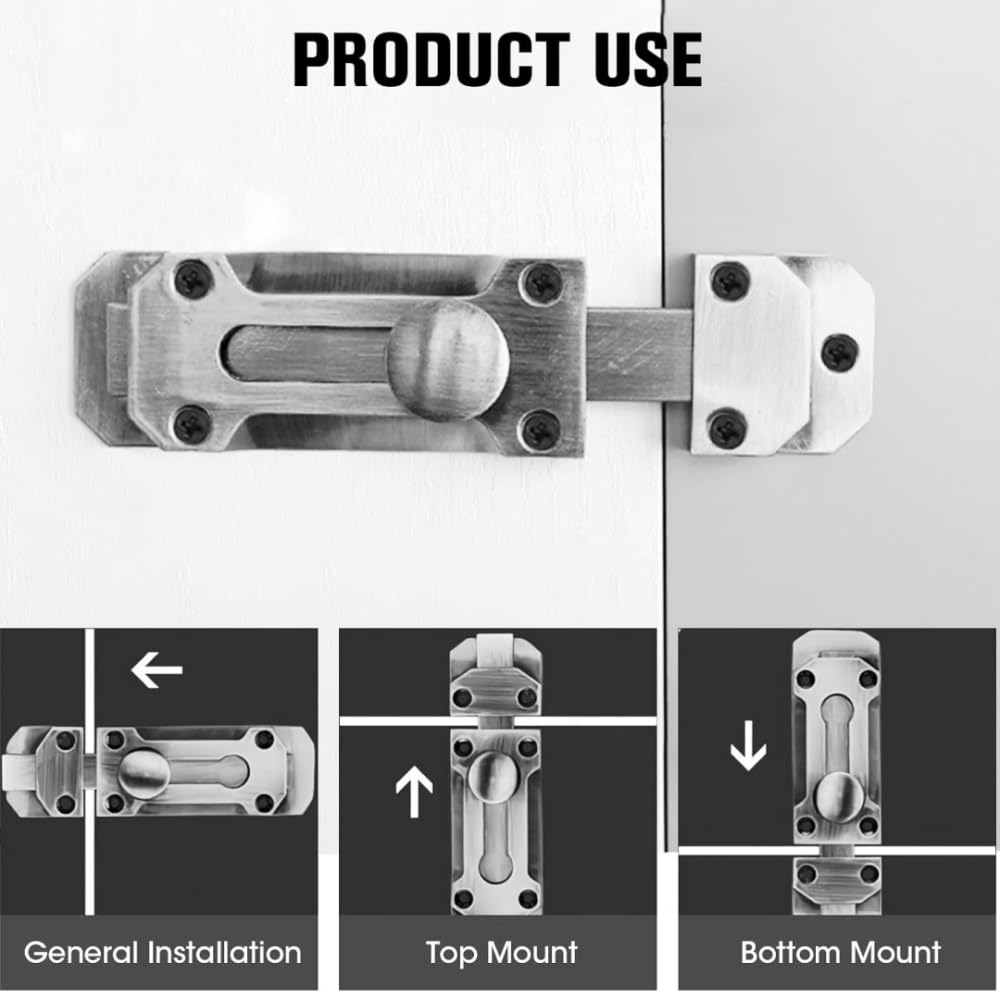 Door Bolts for Internal Doors 3 Inch Bedroom Door Lock & Patlock for Patio Doors 2 Pack Polished Chrome Gate Latch - Image 3