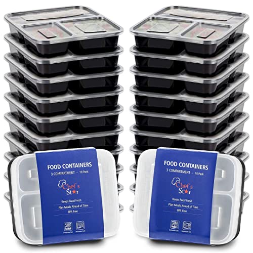Chef's Star 1 Compartment Reusable Food Storage Containers with Lids - Microwave Safe and Dishwasher Safe, Stackable, 26 Oz Pack of 10
