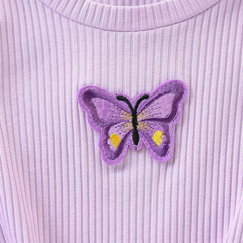 Image of Kid Girl Clothes Butterfly Patch T-Shirt Jogger Pants Ribbed 2PC Summer Fall Outfits Set