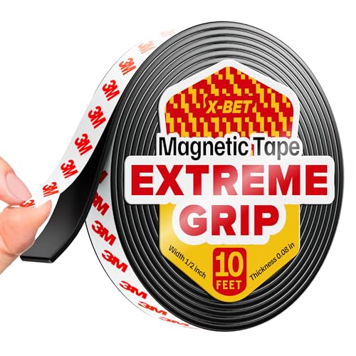 Super Sticky Magnetic Tape (10 feet x 1/2 inch) - Stong Magnet Strip with Adhesive Backing for DIY & Crafts - Easy to Cut and Mount on Fridges, Whiteboards & More