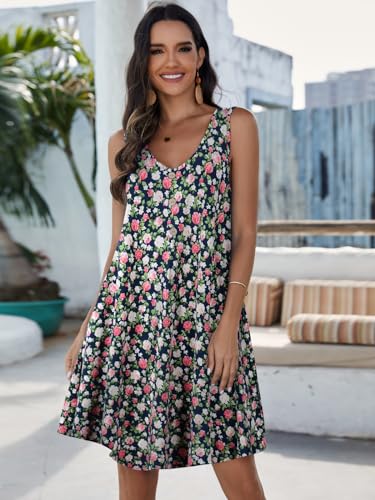Image of JollieLovin Women Plus Size Summer Sundress Tank Sleeveless V Neck Beach Swing Dress Swimsuit Cover ups(L-5X)