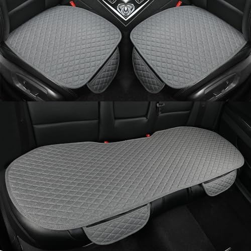 GIANT PANDA Lot de 3 Housses de siège Auto en Lin avec Coussins de siège Avant + Housse de siège arrière, universelles pour 90% des véhicules (SUV/Berline). Design Confortable pour Une Conduite