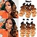 B&F Hair Brazilian Virgin Ombre Hair Body Wave Weft 3 Bundles 100% Unprocessed Virgin Human Hair Extensions (100+/-5g)/pc (18 20 22inch #1b/#4/#27)