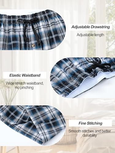 Image of yuyangdpb Men's 3-Pack Woven Pajama Short Cotton Plaid Sleepwear Shorts Button Open Fly with Pockets