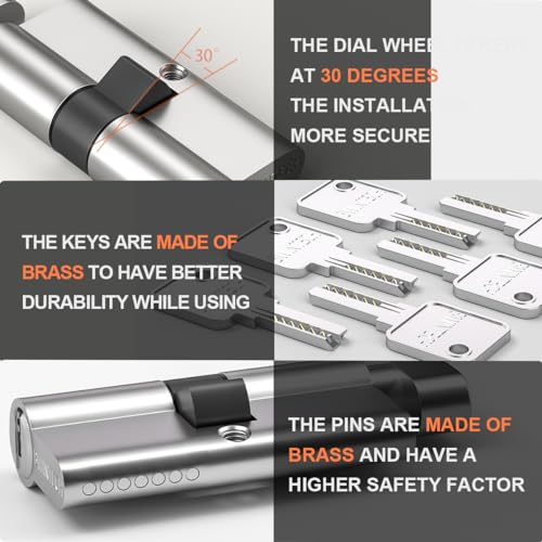 Bwintech 1 Stück 35T/35mm Euro Messingzylinder, 70mm Knauf/Schlüssel zylinderschloss mit 5...