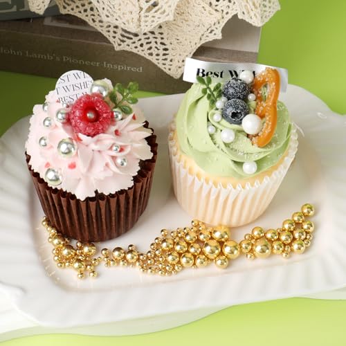 Image of Sprinkles for Cake Decorating, Edible Pearls White Gold Silver Black, 7.8oz