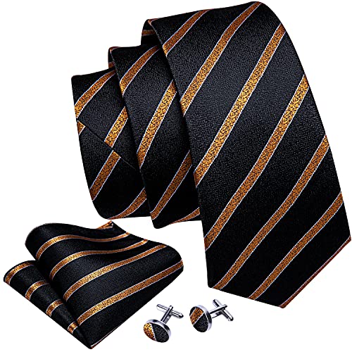 Image of Barry.Wang Tie Sets for Men Silk Stripe Necktie Woven Checkered Handkerchief Cufflinks Formal Business Wedding