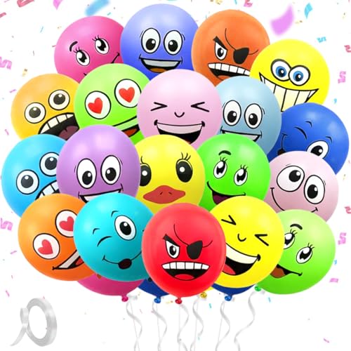 30/50/100 Pièces Ballon Emoticones, Ballon Anniversaire Multicolore Smiley pour Anniversaire Mariage Fête Décoration (30)