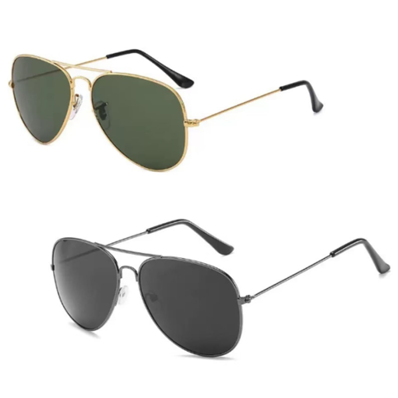 Sunglasses for Men, Aviator Style Eyewear with Two Pairs, Black Frame with Dark Lenses and Gold Frame with Green Tint, Ideal for Driving and Outdoor Activities, UV Protection, Stylish Design-image-38