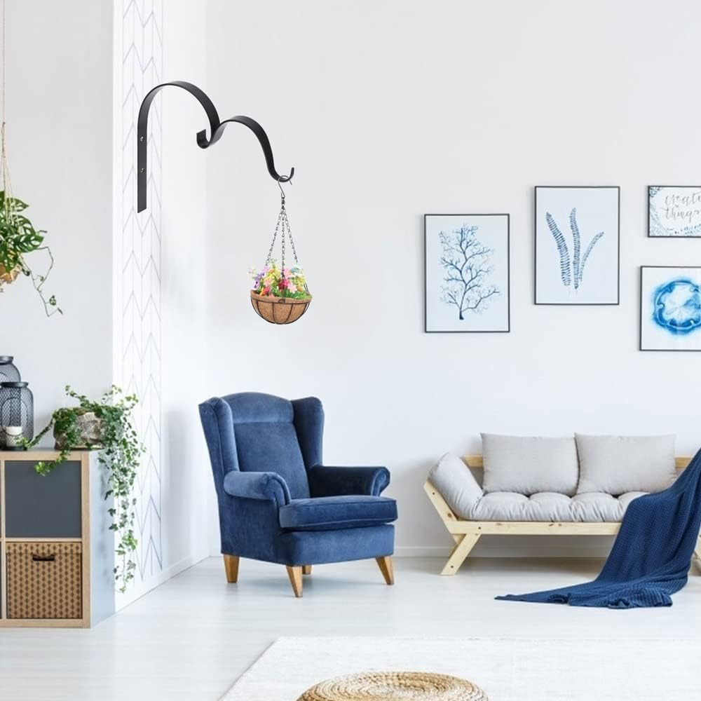 2 Hanging Plant Brackets, Wall Flower Pot Support Bracket Hooks, Iron Frame Stand Balcony Home Decoration