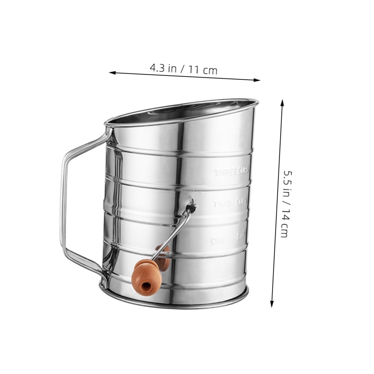 OFFSCH Stainless Crank Flour Sifter with Fine Mesh Screen Cup Capacity Baking Tool for Smooth Flour Accurate Measurements and Efficient Sifting Your Kitchen