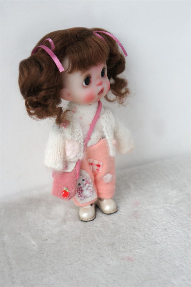 JD428 4-5inch 11-13CM Lovely Twin Wave Ponytail Mohair 1/12 BJD Doll Wigs (L.t Brown)