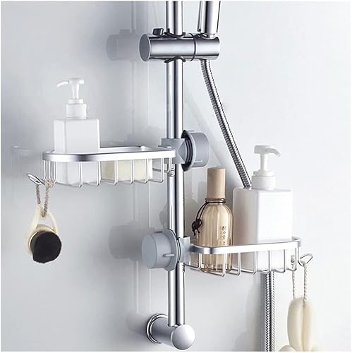 Organizador de ducha ajustable de 2 piezas, estantes de ducha sin perforaciones, barra deslizante, estante de almacenamiento de ducha esquinero de