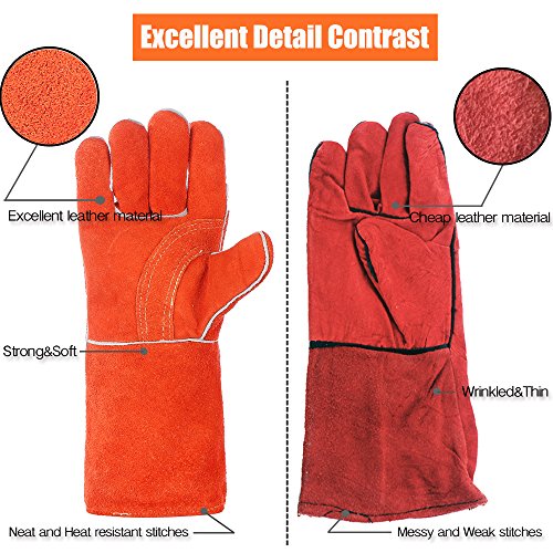 Qeelink Leather Welding Gloves - Heat & Flame Resistant For Welders/Fireplace/Bbq #TOP4