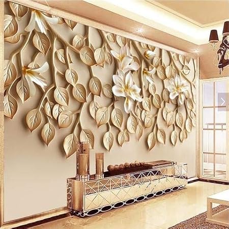 Avikalp Exclusive Awz0046 Golden Leaves Resin Embossed Effect Hd 3d Wallpaper 91cm X 60cm Amazon In Home Improvement