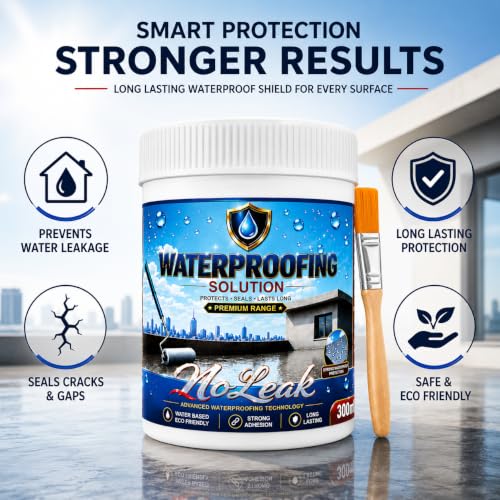 Image of Transparent Waterproofing Solution 300 ml with Brush | Crack Seal Water Leakage Repair Adhesive for Roof Wall Bathroom Tiles Window Gaps | Indoor Outdoor Sealant Coating