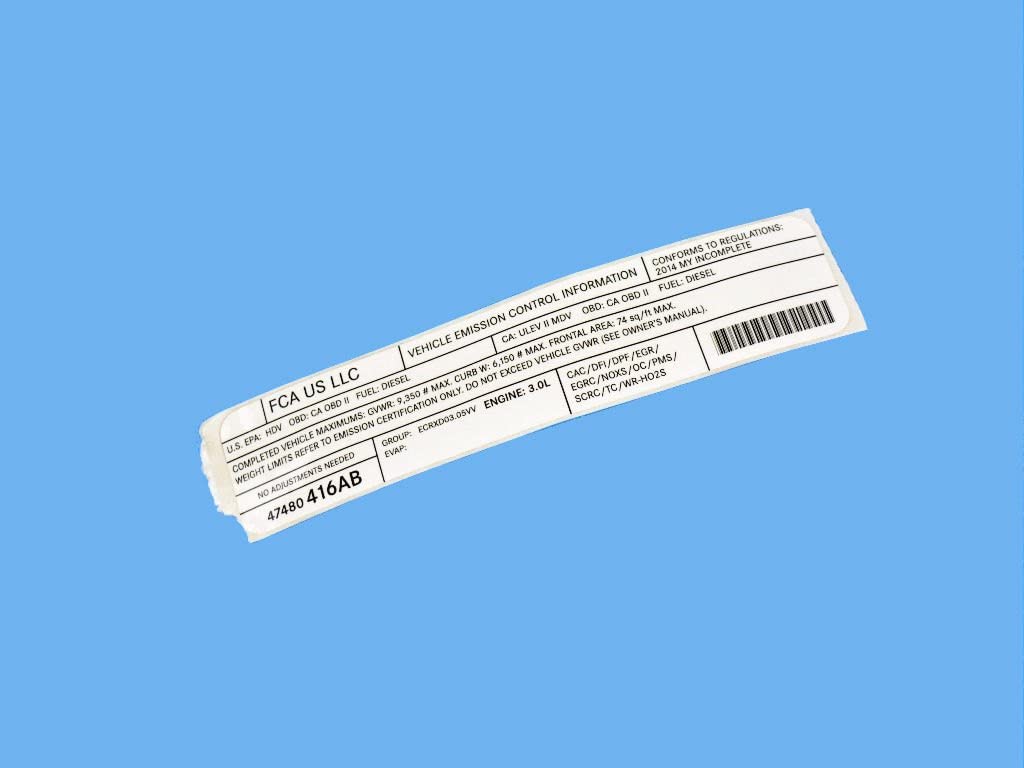 Mopar 47480416AB LABEL VEHICLE EMISSION CONTROL IN