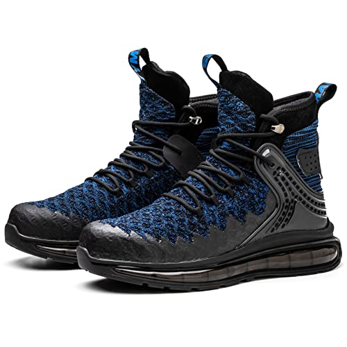 Sylphid Steel Toe Shoes Men Work Boots Safety Sneakers Air Cushion, Blue, Men Size 9.5 #TOP16