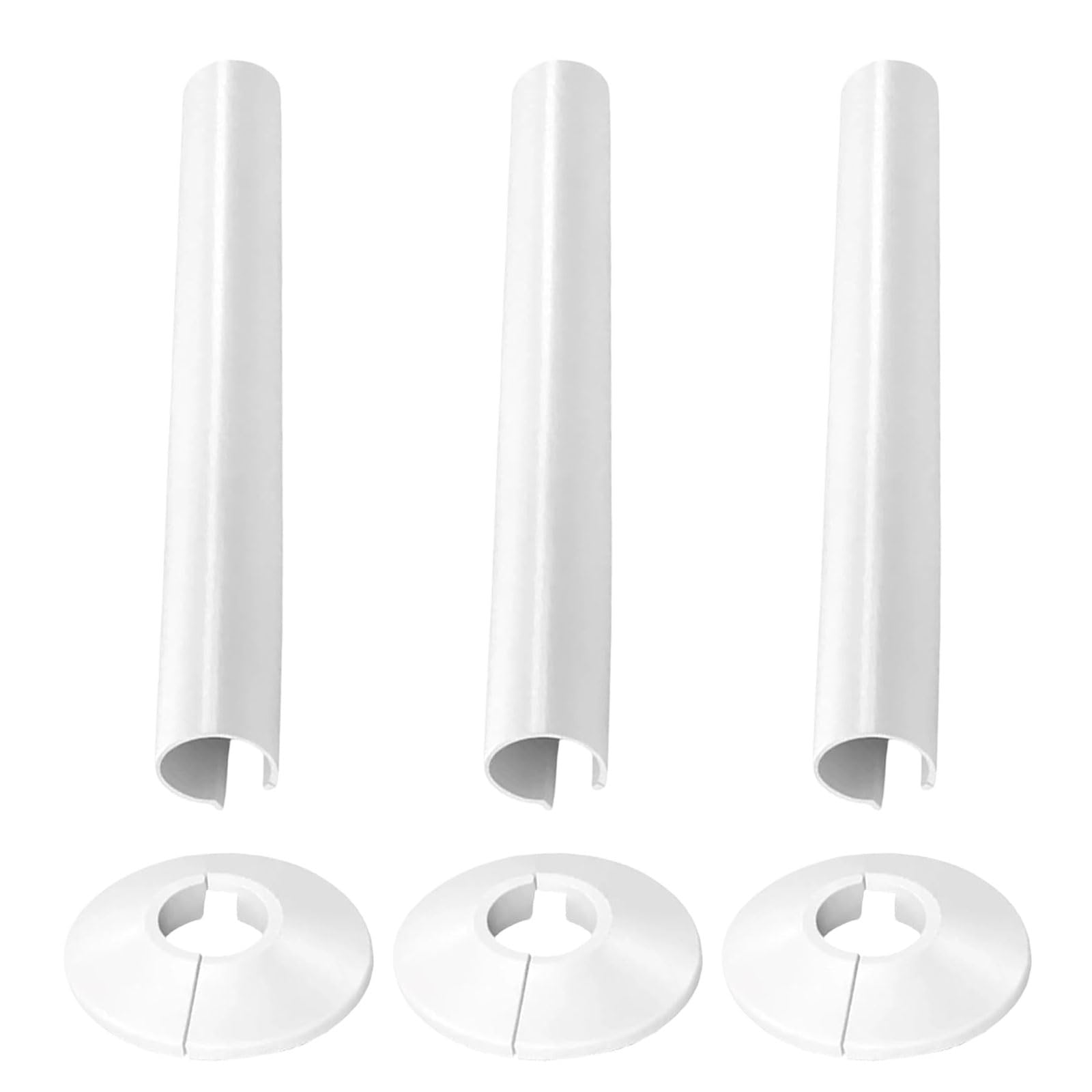 3 Sets 6 Pcs White Radiator Pipe Covers and Pipe Collars, Pipes Central Heating Clip On Covers, Central Heating System Accessories (15mm X 200mm, White)