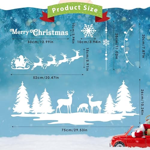Image of AhfuLife Christmas Window Clings, 209 PCS Reusable Christmas Window Stickers for Glass, 9 Sheets Double Sided Snowflake Xmas Trees Garland Stickers for Xmas Party