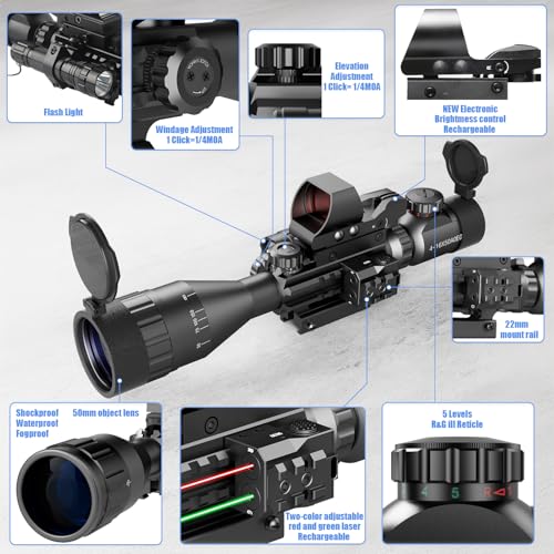4-16x50AO Rifle Scope with Green Laser & 4 Reticles for Rail Mount