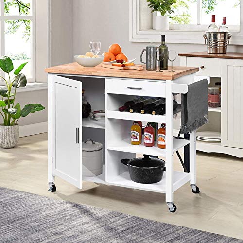 image for QCen Kitchen Island Cart White Kitchen Rolling Microwave Cart with Sto