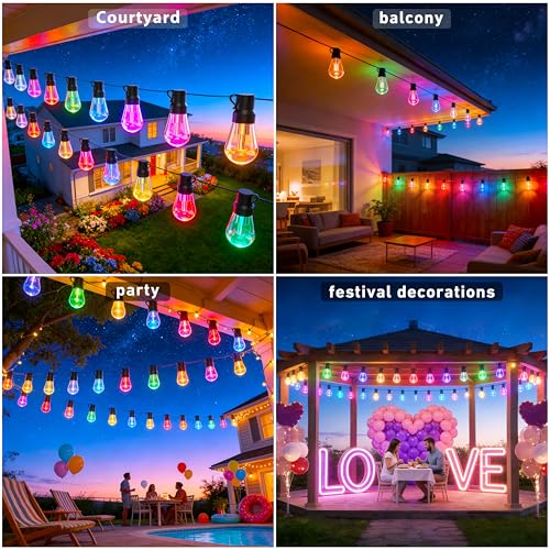 Image of 300FT RGB+IC Outdoor String Lights, Dimmable Shatterproof LED Bulbs, IP67 Waterproof DreamColor Chasing Lights, Multicolor Dynamic Lighting for Patio Balcony Garden & Outdoor Living Area Decoration