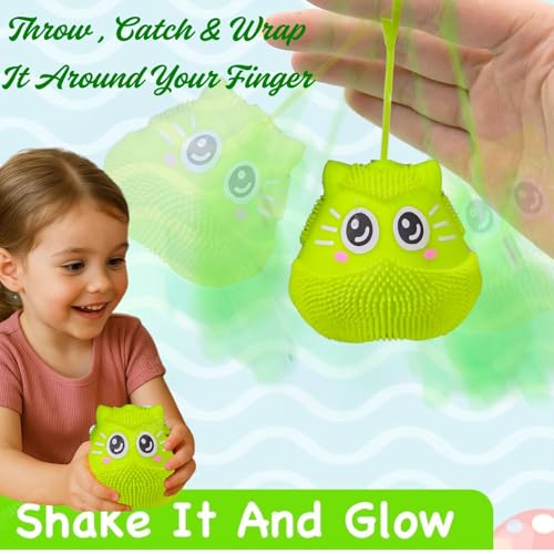 Image of GRAPHENE Flashing Squishy Stress Ball Soft Silicone Squeezable Puffer Sponge Stress Relief Toy Sensory Smiley LED Light Glowing Hair Cat Sensory Fidget Toys for Kids Birthday Gift (Pack of 1)